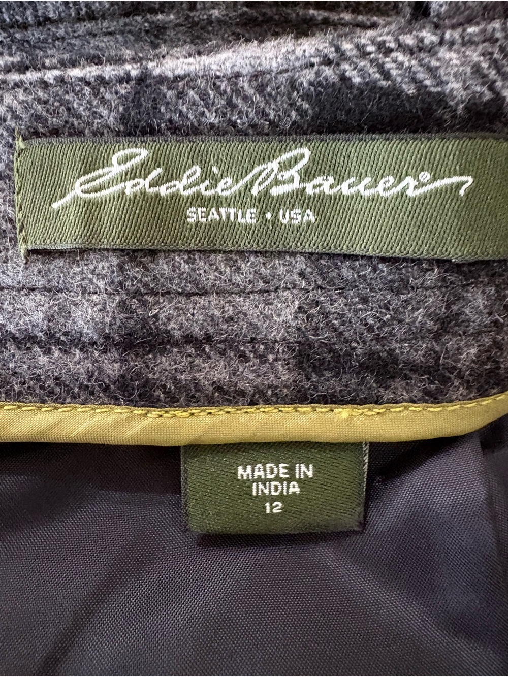 EDDIE BAUER 12 Wool Blend Gray Black Short Skirt Plaid Academia Preppy NWOT - Picture 2 of 12